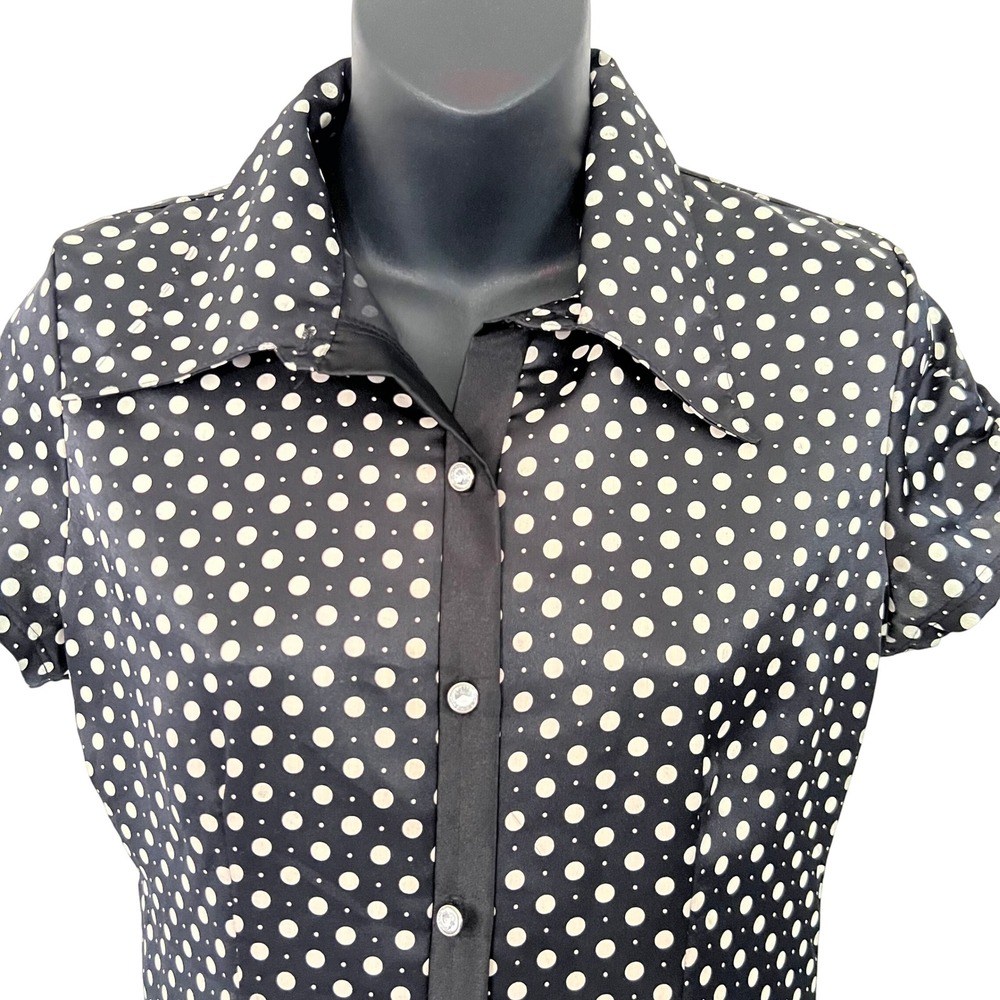 Polka Dot Shirt Dress Womens Black & White‎ Career Casual Work Office - Picture 3 of 8